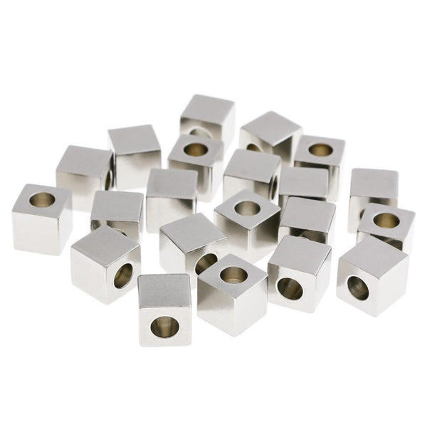 Stainless Steel Cube Spacer Beads 8mm x 8mm - Silver Tone - 25 Beads - MT290