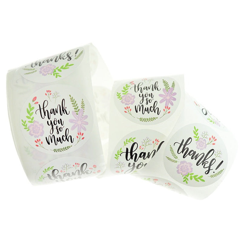 BULK 500 Floral Thank You Self-Adhesive Paper Gift Tags - Full Roll - TL216