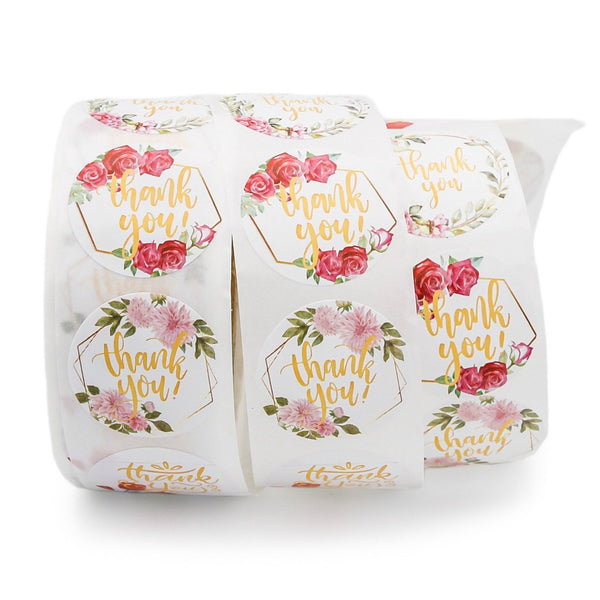 BULK 500 étiquettes-cadeaux en papier auto-adhésives de remerciement florales assorties - Rouleau complet - TL140
