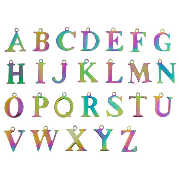 26 Alphabet Letter Rainbow Electroplated Stainless Steel Charms - 1 Set - ALPHA4100