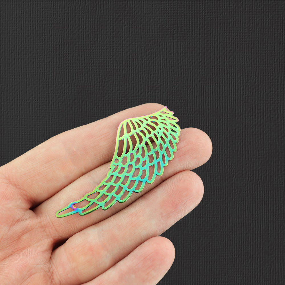 2 Angel Wing Rainbow Electroplated Enamel Charms 2 Sided - E375