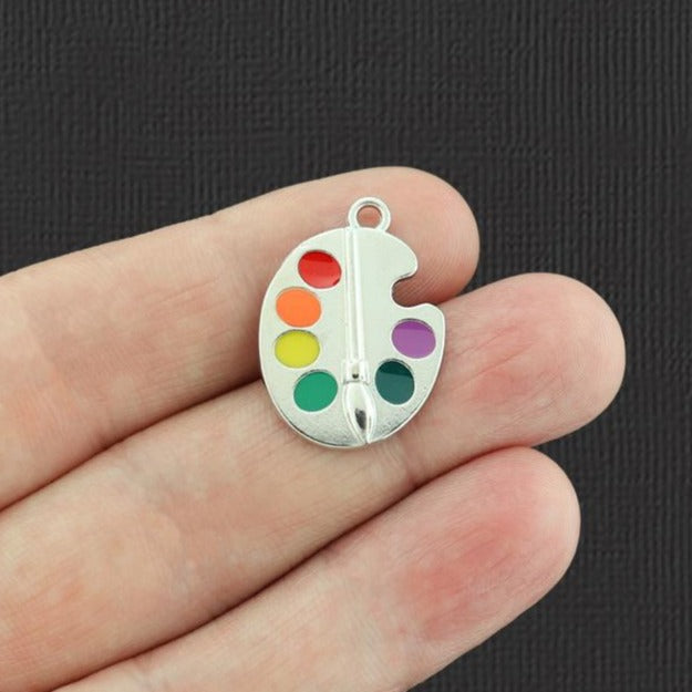 2 Artist Paint Palette Silver Tone Enamel Charms - E731