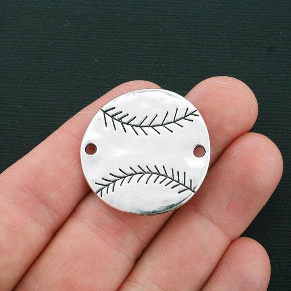 2 Baseball Connector Antique Silver Tone Charms - SC4365