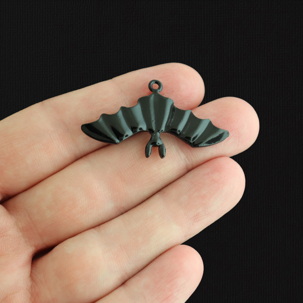 2 Bat Black Enamel Charms 2 Sided - E1608