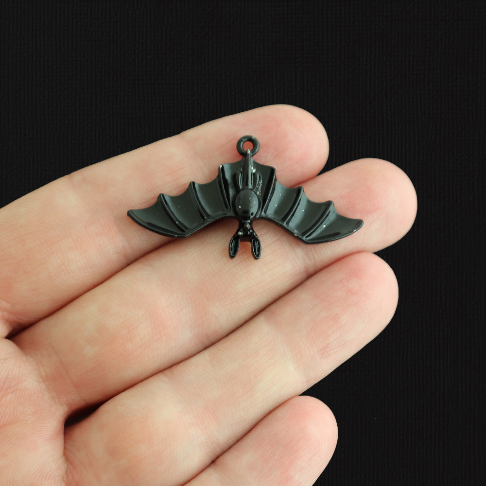 2 Bat Black Enamel Charms 2 Sided - E1608