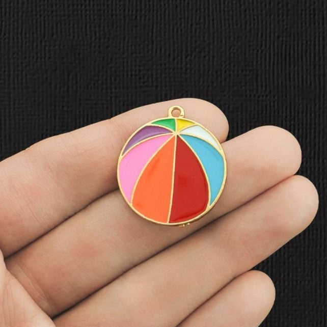 2 Beach Ball Gold Tone Enamel Charms - E1108