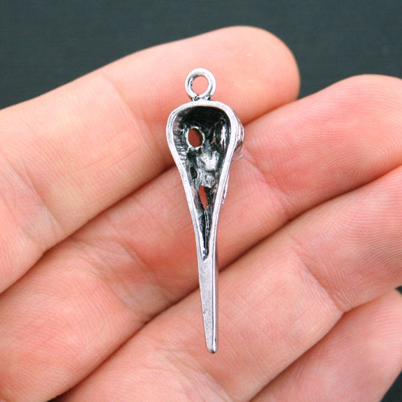 2 breloques argentées antiques de crâne d'oiseau 3D - SC4144