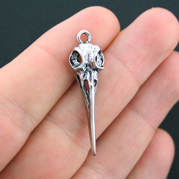 2 breloques argentées antiques de crâne d'oiseau 3D - SC4144