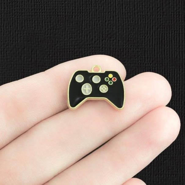 2 breloques en émail doré pour contrôleur de jeu vidéo noir - E1334