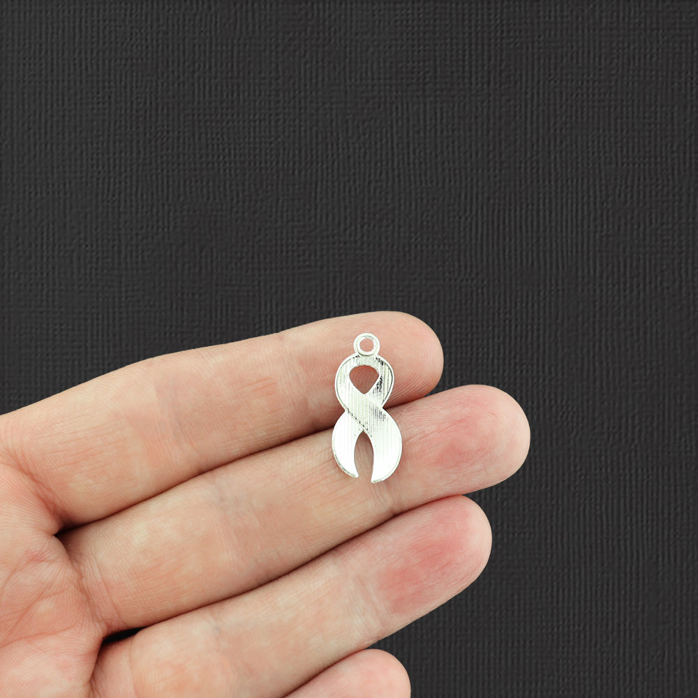 2 Blue Awareness Ribbon Silver Tone Enamel Charms - E246