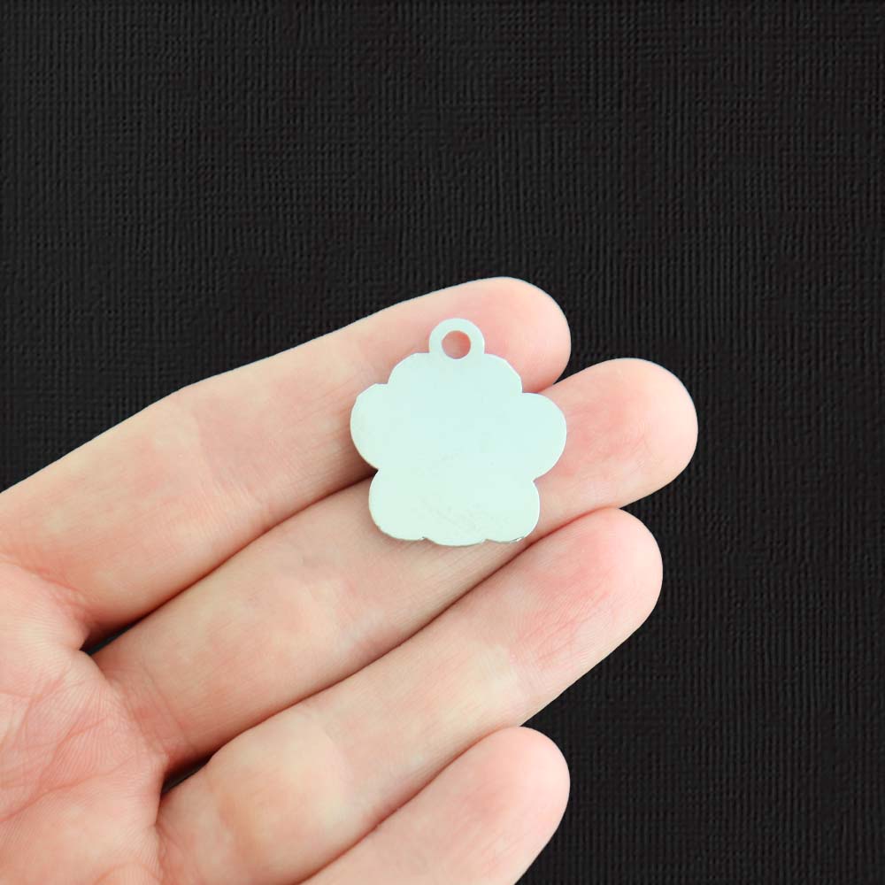 2 Blue Glitter Dog Paw Silver Tone Enamel Charms - E1380