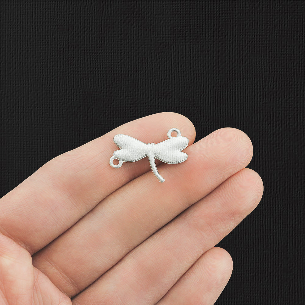 2 breloques en émail argenté connecteur libellule bleu et rouge - E1191