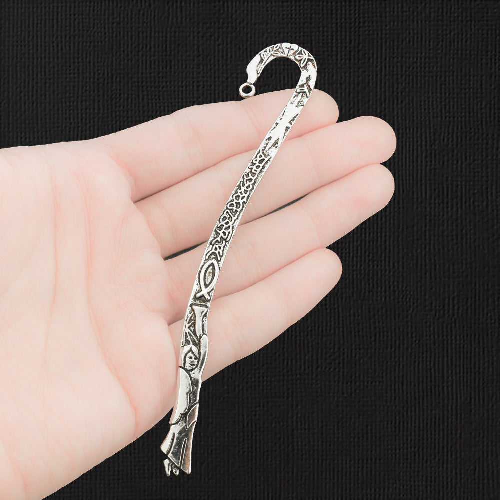 2 Bookmarks Antique Silver Tone Charms 2 Sided - SC3281