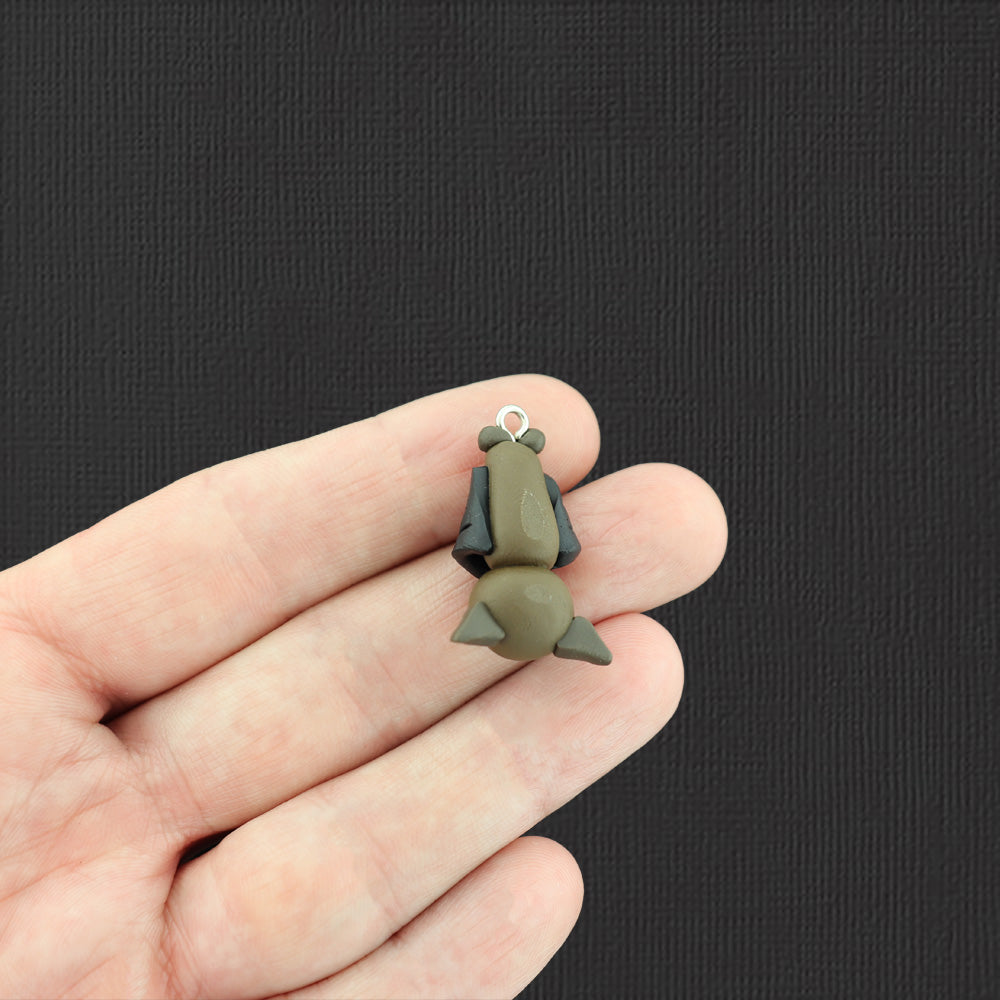 2 breloques en pâte polymère chauve-souris brune 3D - K146
