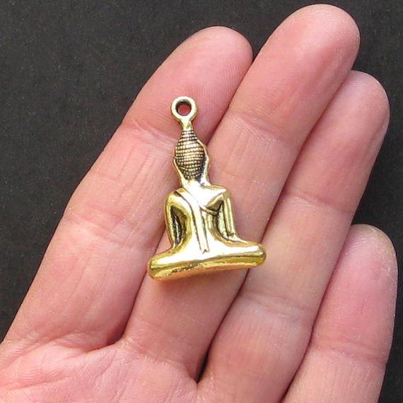 2 Buddha Antique Gold Tone Charms 3D - GC041