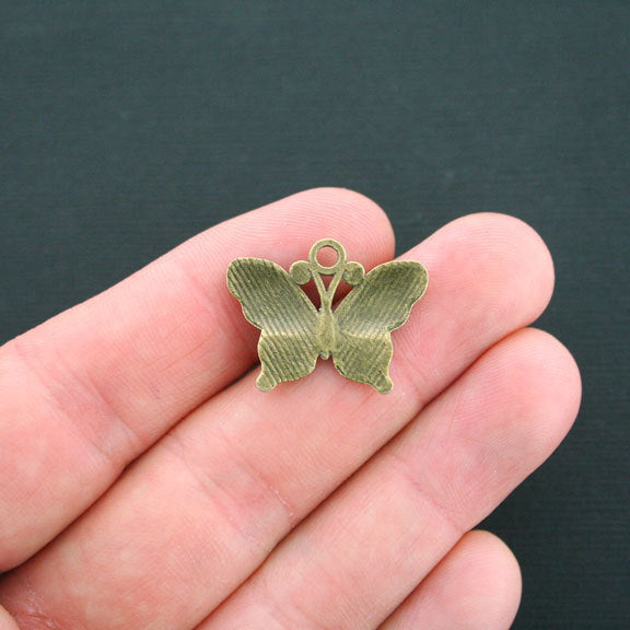 2 Butterfly Antique Bronze Tone Enamel Charms - BC595