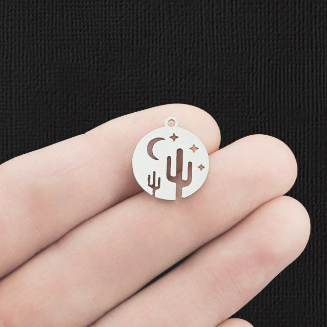 2 Cactus Silver Tone Stainless Steel Charms 2 Sided - SSP315