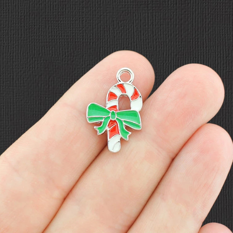 2 breloques en émail ton argent Candy Cane - E783