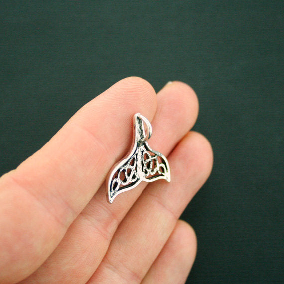 2 Celtic Knot Whale Tail Antique Silver Tone Charms - SC6226