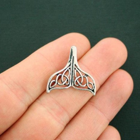 2 Celtic Knot Whale Tail Antique Silver Tone Charms - SC6226