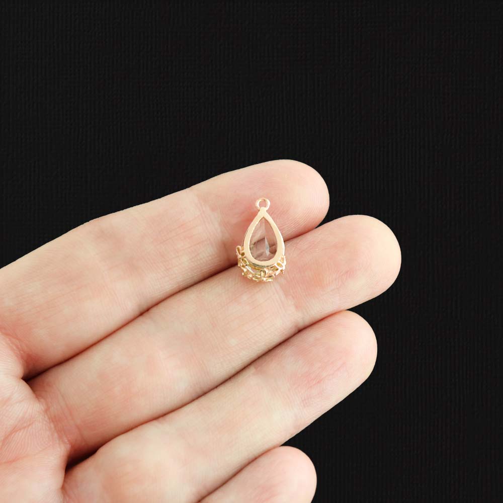 2 Clear Glass Pendant Gold Tone Charms - Z315