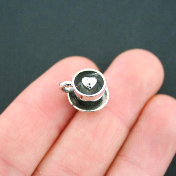 2 Coffee Antique Silver Tone Charms 3D - SC4723