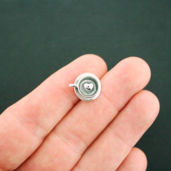 2 Coffee Antique Silver Tone Charms 3D - SC4723