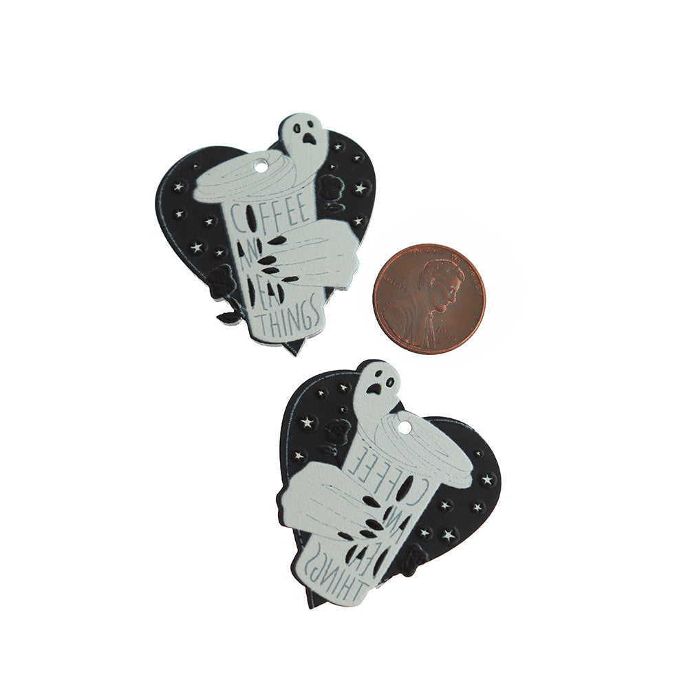 2 Coffee and Dead Things Heart Acrylic Charms - K698