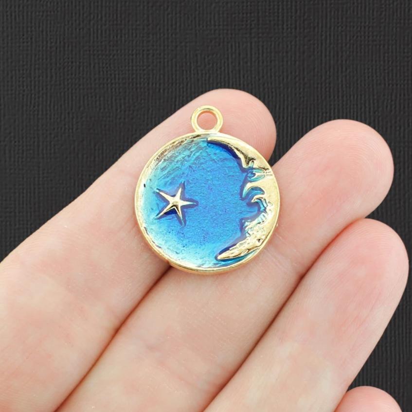2 Crescent Moon Gold Tone Enamel Charms - GC1405