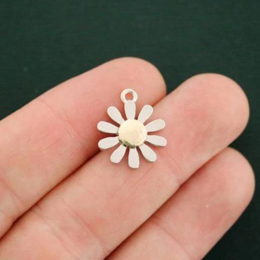 2 Daisy Silver and Gold Tone Charms - SC7439