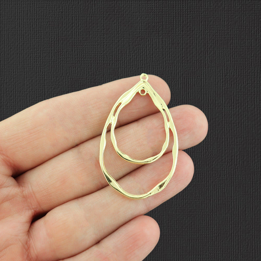 2 Double Teardrop Connector Gold Tone Charms - GC693