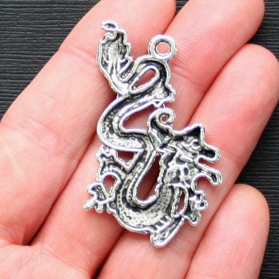 2 Dragon Antique Silver Tone Charms - SC1499