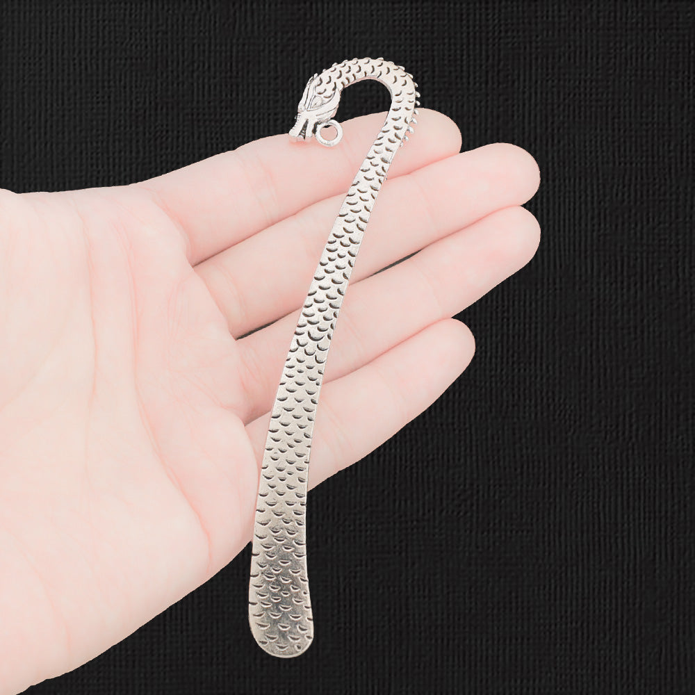 2 Dragon Bookmarks Antique Silver Tone Charms 2 Sided - SC2677