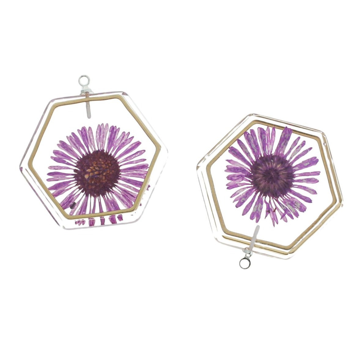 2 Dried Flower Silver Tone and Resin Charms - Choose Your Color!