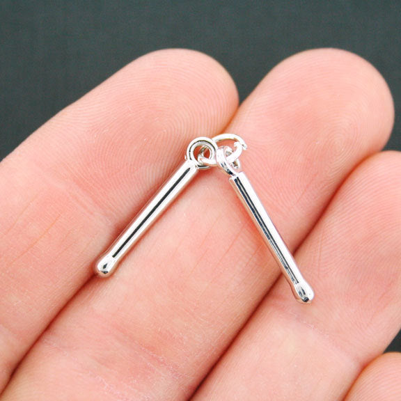 2 Baguettes Antique Silver Tone Charms 3D - 2 Paires 4 Pièces - SC5401