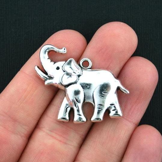 2 Elephant Antique Silver Tone Charms - SC3537