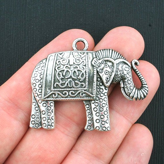 2 breloques argentées antiques d'éléphant - SC3558