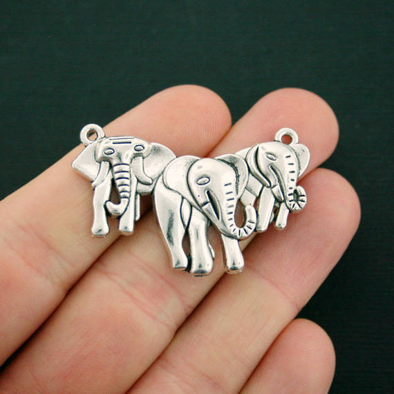 2 breloques de ton argent antique connecteur éléphant - SC6995