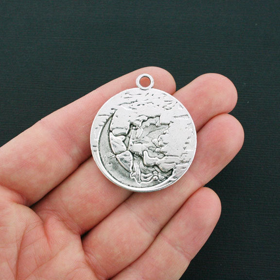 2 Fairy Moon Antique Silver Tone Charms - SC1097