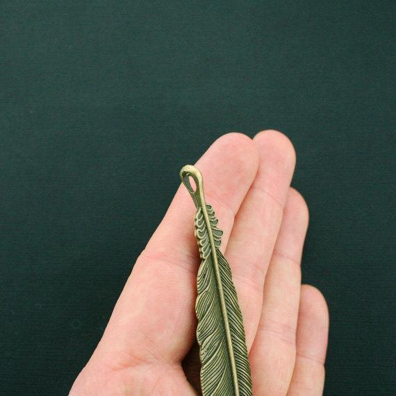 2 Feather Antique Bronze Tone Charms - BC926