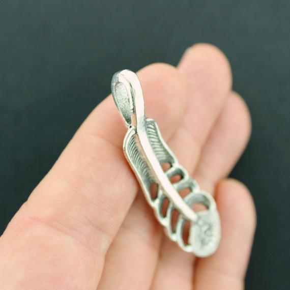 2 Feather Antique Silver Tone Charms 2 Sided - SC5862