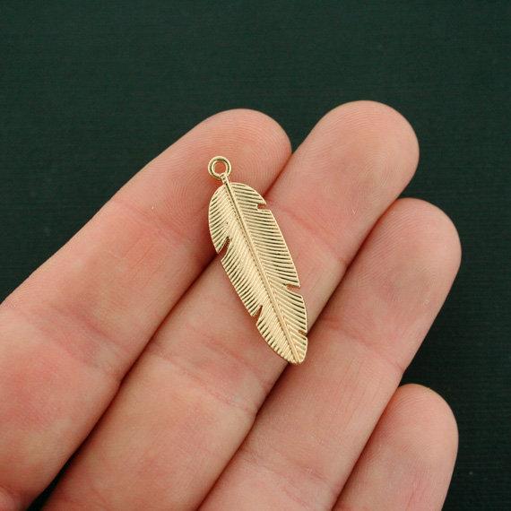 2 Feather Gold Tone Enamel Charms - E608