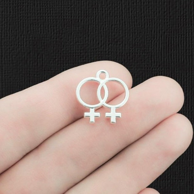 2 Female Symbol Silver Tone Charms 2 Sided - SC5689