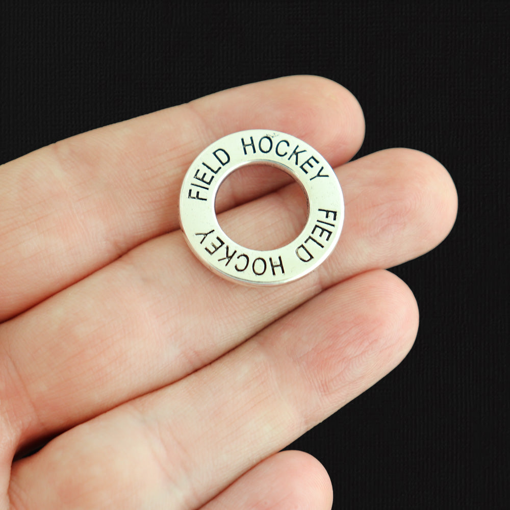 2 Field Hockey Antique Silver Tone Charms 2 Sided - SC1436