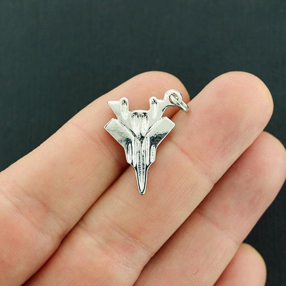 2 Fighter Jet Antique Silver Tone Charms 2 Sided - SC1572