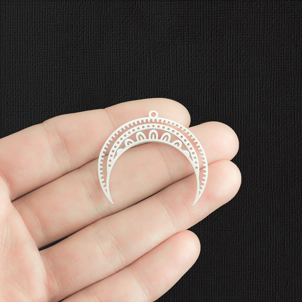 2 breloques en filigrane croissant de lune en acier inoxydable 2 faces - SSP445