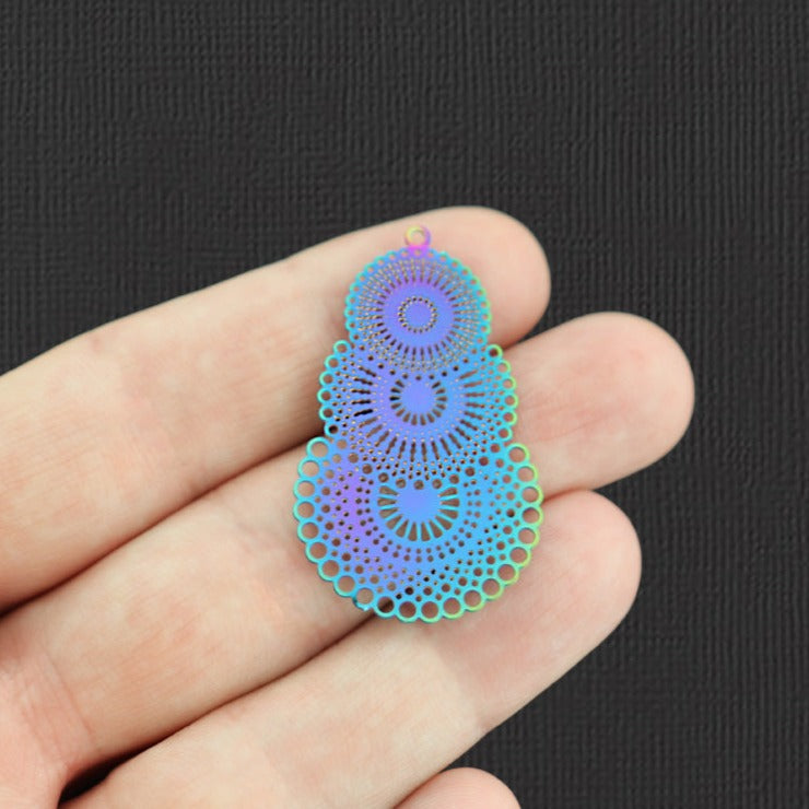 4 breloques en acier inoxydable électrolytique en filigrane - SSP255