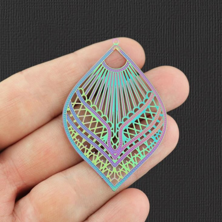 2 breloques en acier inoxydable plaqué arc-en-ciel en filigrane - SSP148