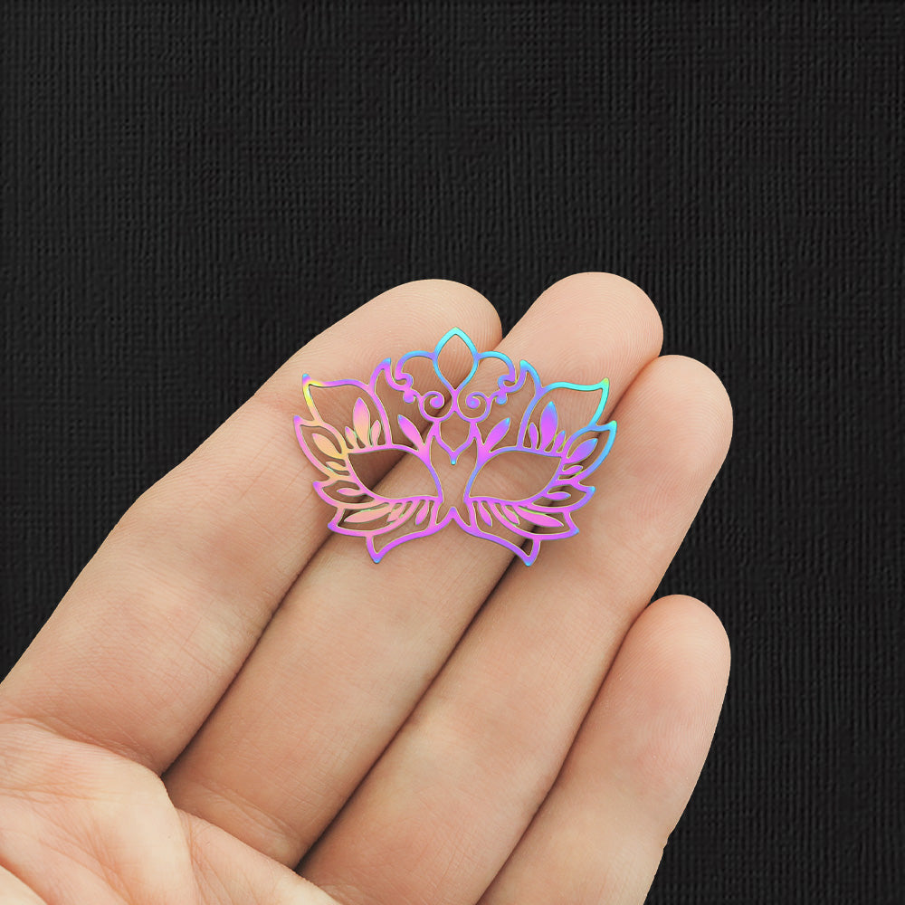 2 Filigree Mask Rainbow Electroplated Stainless Steel Charms 2 Sided - SSP278