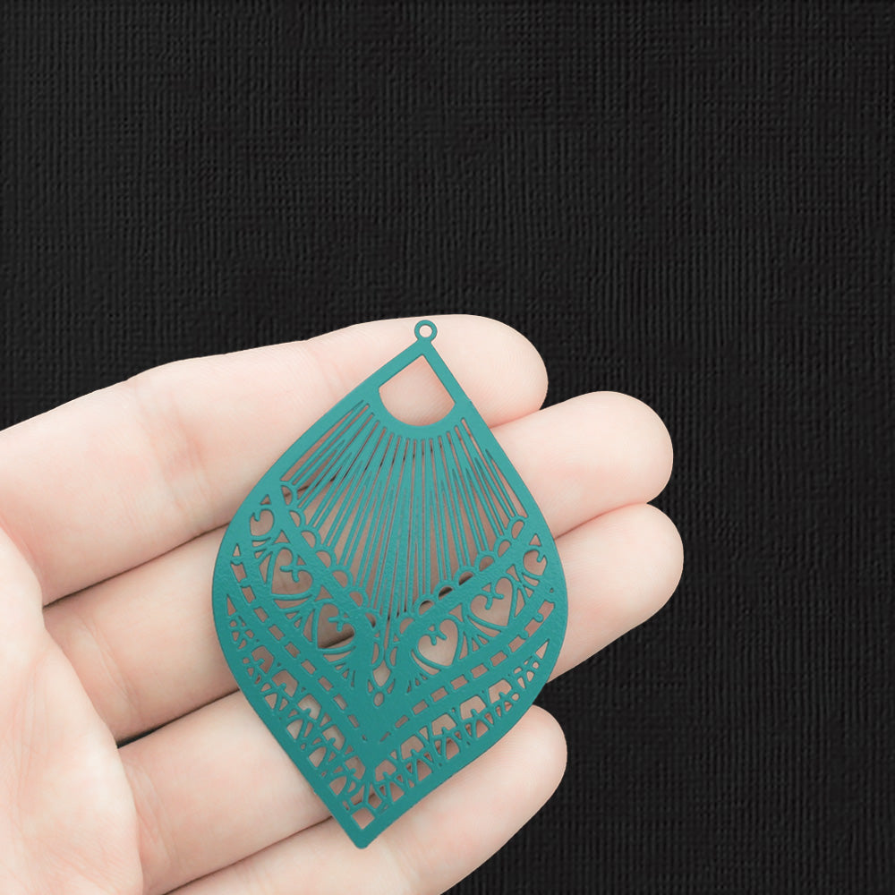 2 breloques en filigrane en émail bleu sarcelle - E1422